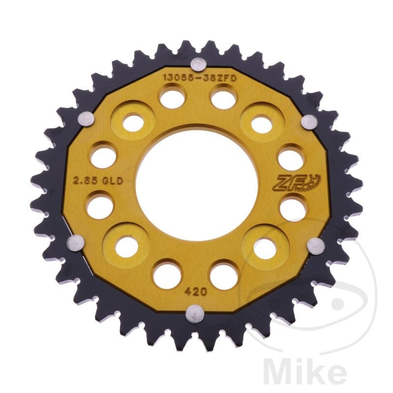 Corona ZF Dual 38 Dientes Paso 420 Dorada | Motos Camaral