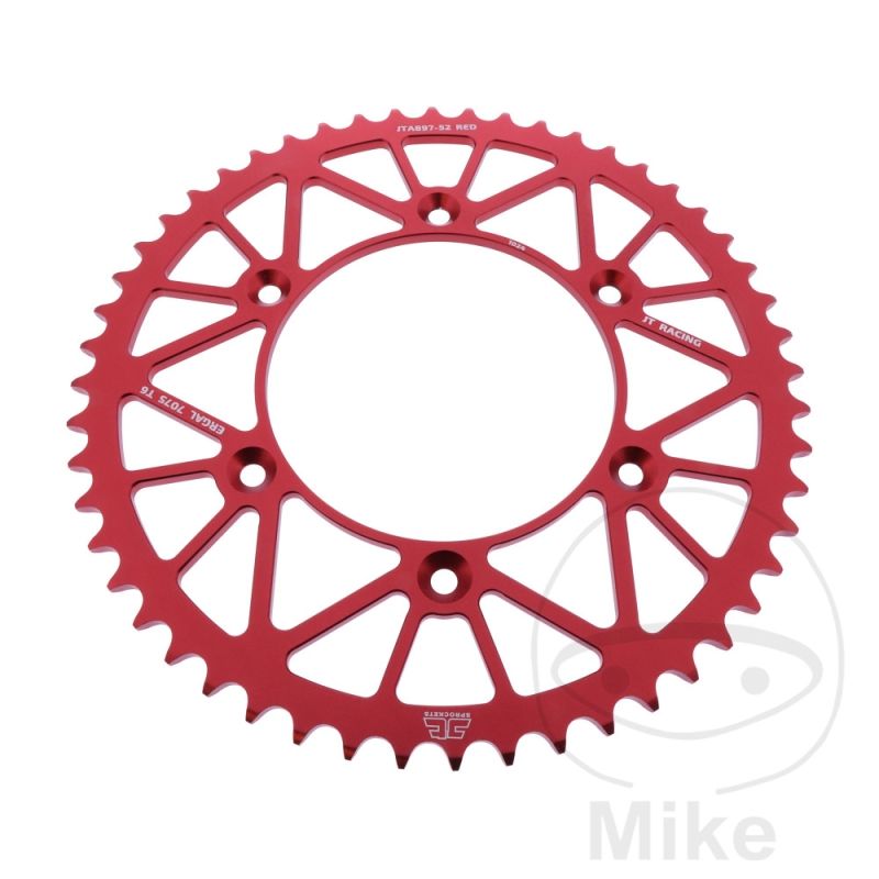 Corona JT Aluminio 52 Dientes Paso 520 Roja | Motos Camaral