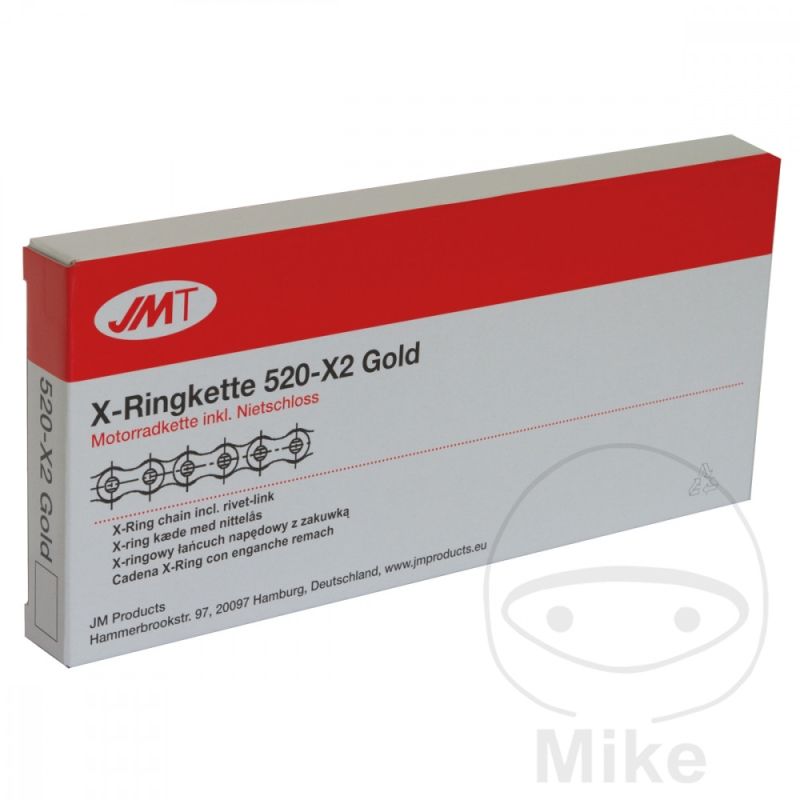 Cadena JMT X-Ring 520X2 Dorada 124 Eslabones | Motos Camaral