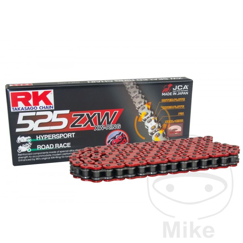 Cadena RK 525ZXW Roja 108 Eslabones XW-Ring | RK | Motos Camaral