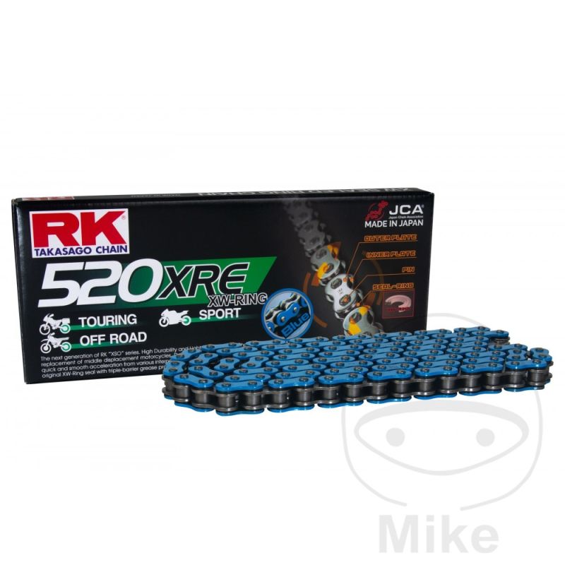 Cadena RK 520XRE Azul 108 Eslabones XW-Ring | RK | Motos Camaral