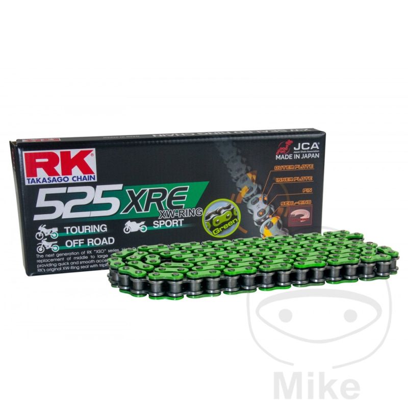 Cadena RK 525XRE XW-Ring Verde 116 Pasos | RK | Motos Camaral