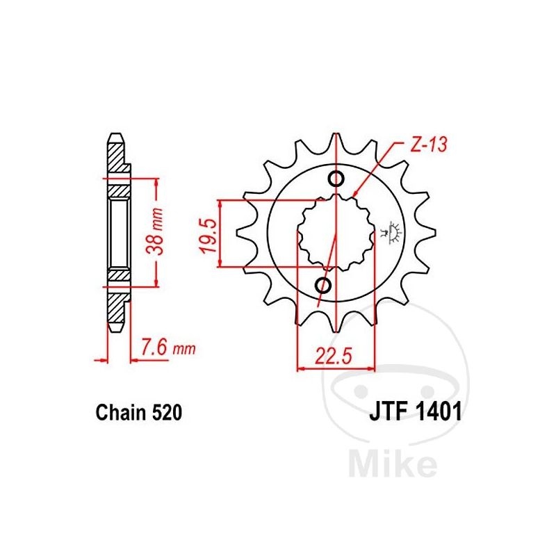 Piñón 13D Paso 520 Engranaje Fino 19.5/22mm | Motos Camaral