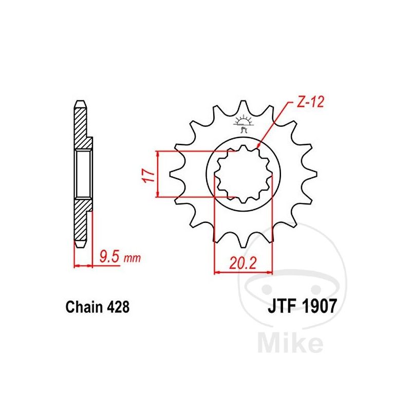 Piñón 14D Paso 428 17/20mm | Recambio Transmisión | Motos Camaral