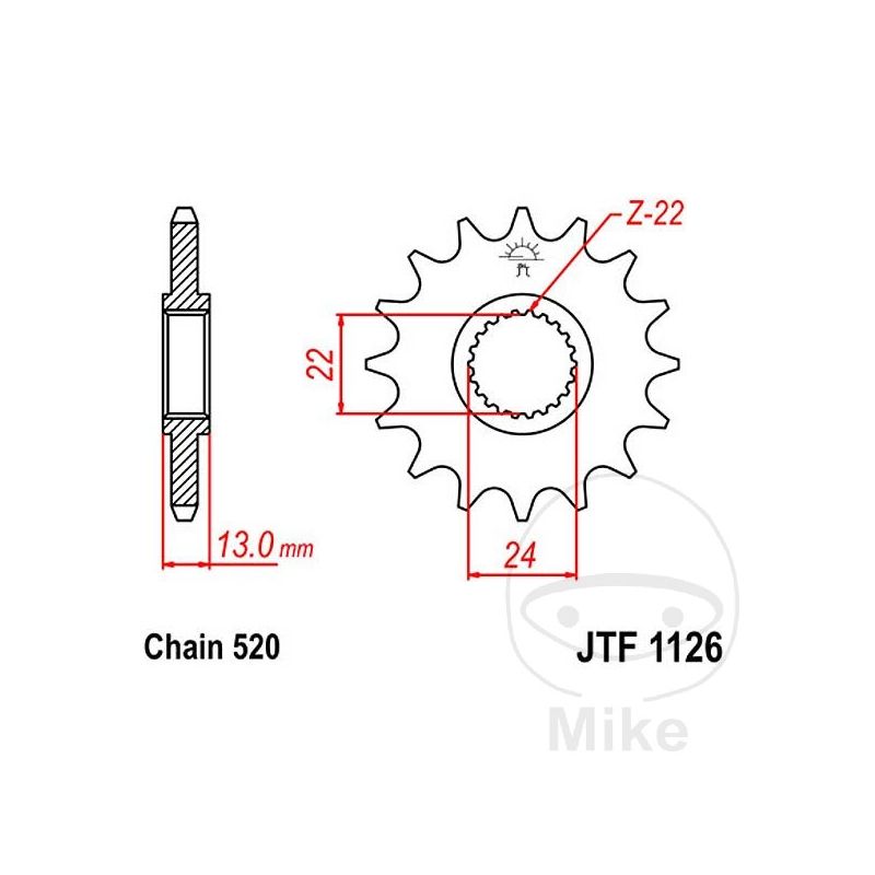 Piñón 16D Paso 520 Engranaje Fino 22/24mm | Motos Camaral