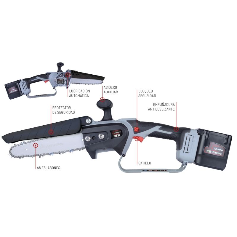 MOTOSIERRA PODA BATERIA ARVIPO MS37- motoscamaralweb.com