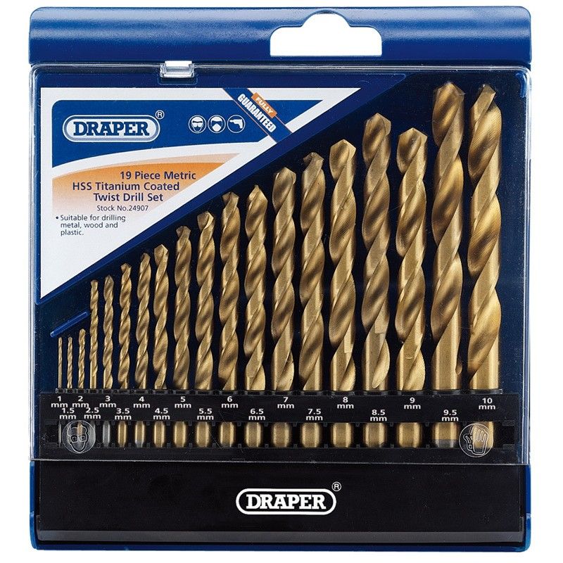 Juego de 19 brocas DRAPER HSS titanio 1 - 10mm - motoscamaralweb.com