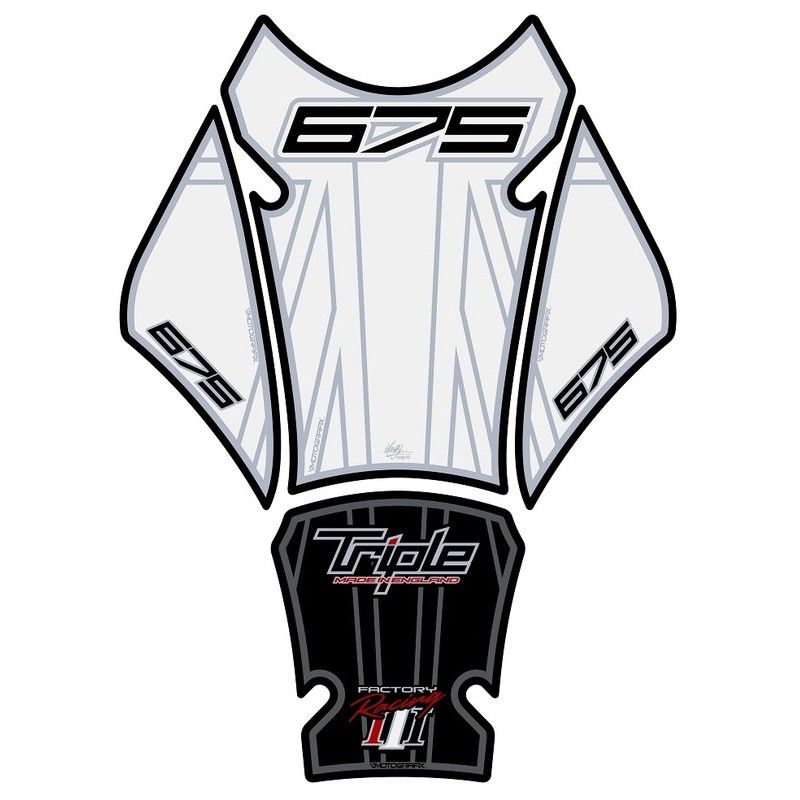Protector de depósito Motografix Triumph 675 blanco/negro - motoscamaralweb.com