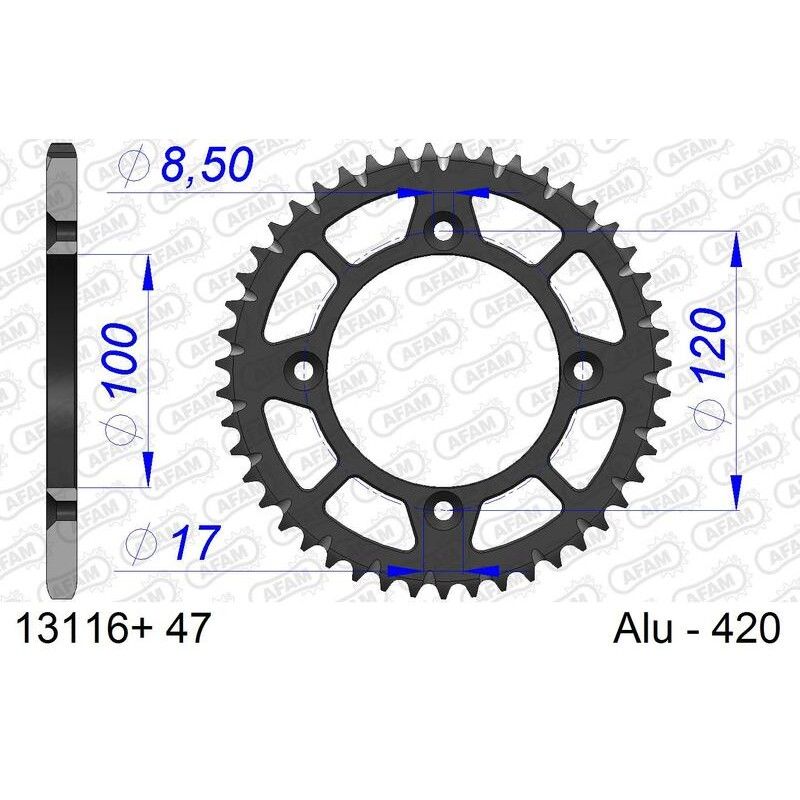Corona AFAM aluminio ultraligera anodizada 13116 - Paso 420 - motoscamaralweb.com
