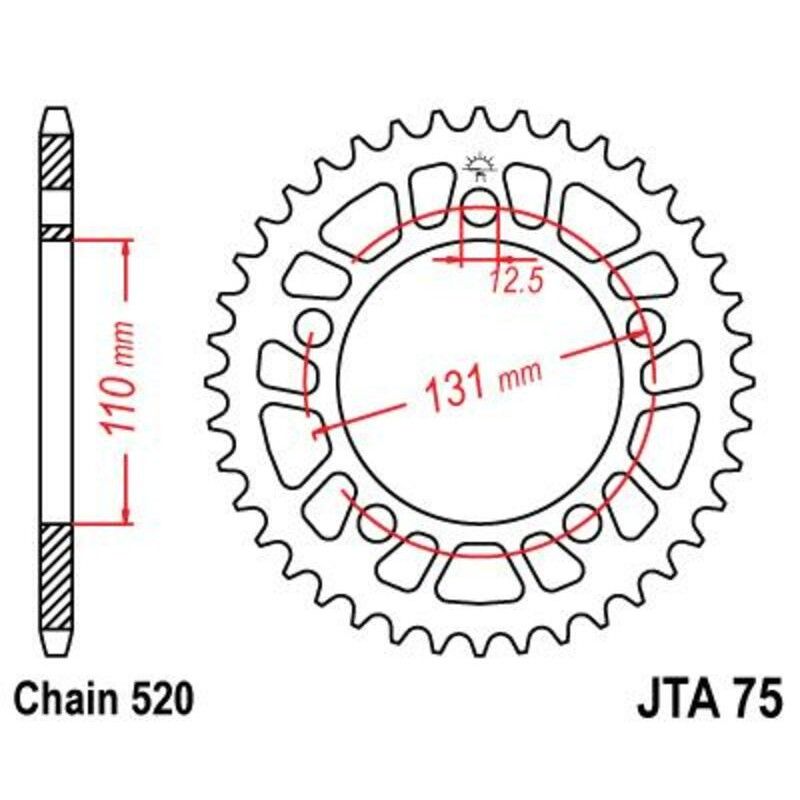Corona JT 75 de aluminio con 46 dientes - motoscamaralweb.com