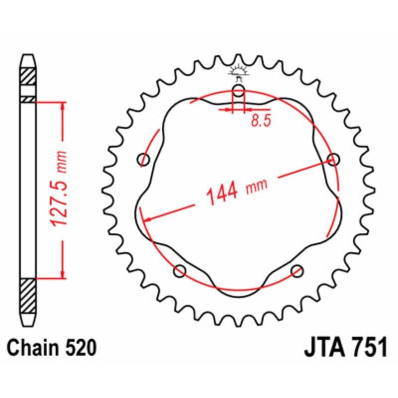 Corona JT SPROCKETS aluminio ultraligera 751 - Paso 520 - Requiere portacoronas JT SPROCKETS - motoscamaralweb.com
