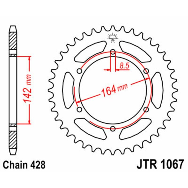 Corona JT SPROCKETS acero estándar 1067 - Paso 428 - motoscamaralweb.com