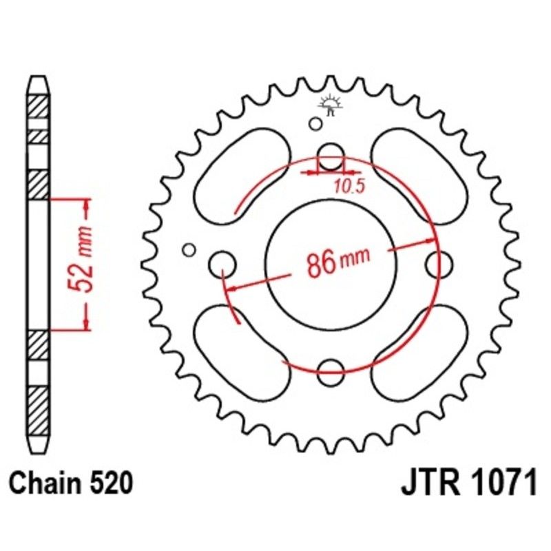 Corona JT SPROCKETS acero estándar 1071 - Paso 520 - motoscamaralweb.com