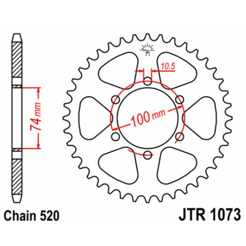 Corona JT SPROCKETS acero estándar 1073 - Paso 520 - motoscamaralweb.com