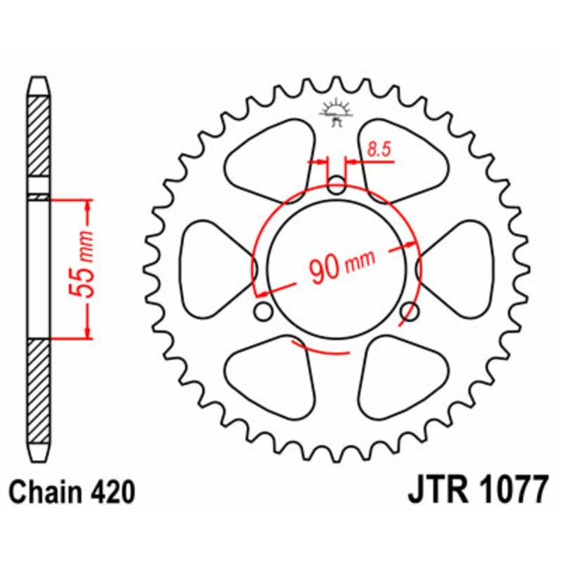 Corona JT SPROCKETS acero estándar 1077 - Paso 420 - motoscamaralweb.com