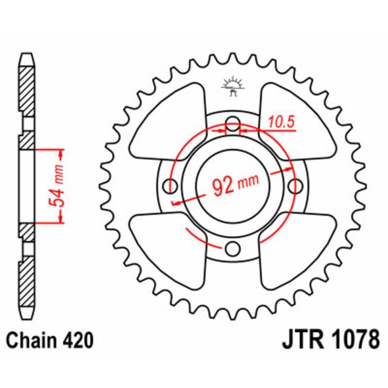 Corona JT SPROCKETS acero estándar 1078 - Paso 420 - motoscamaralweb.com