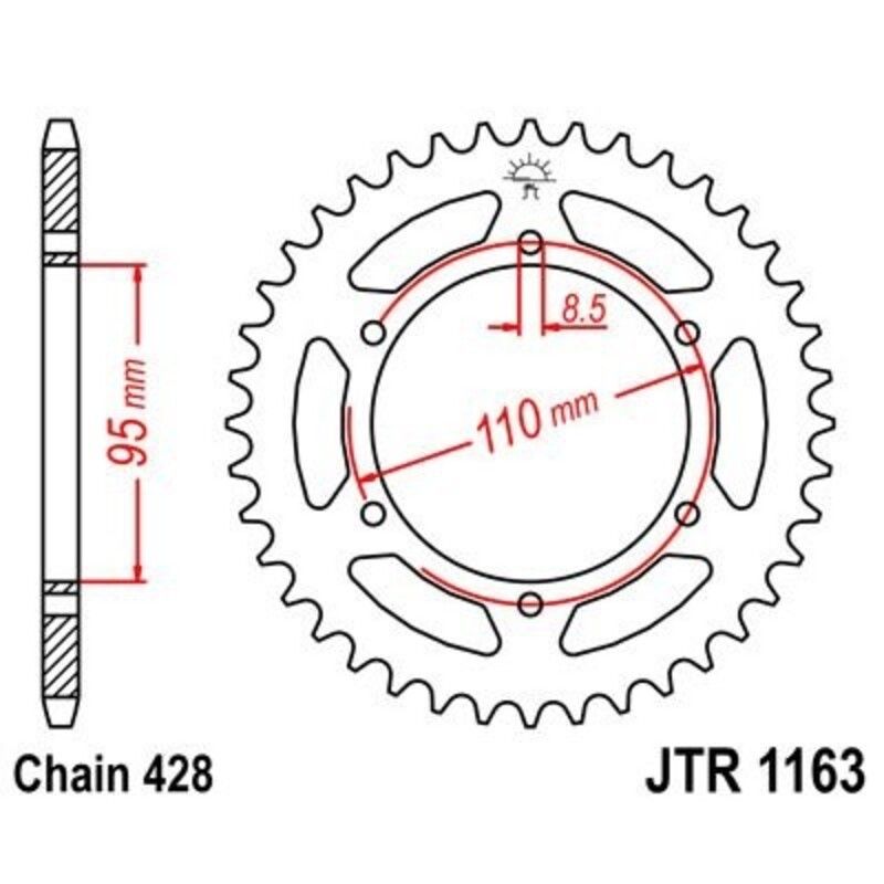 Corona JT 1163 de acero con 45 dientes - motoscamaralweb.com