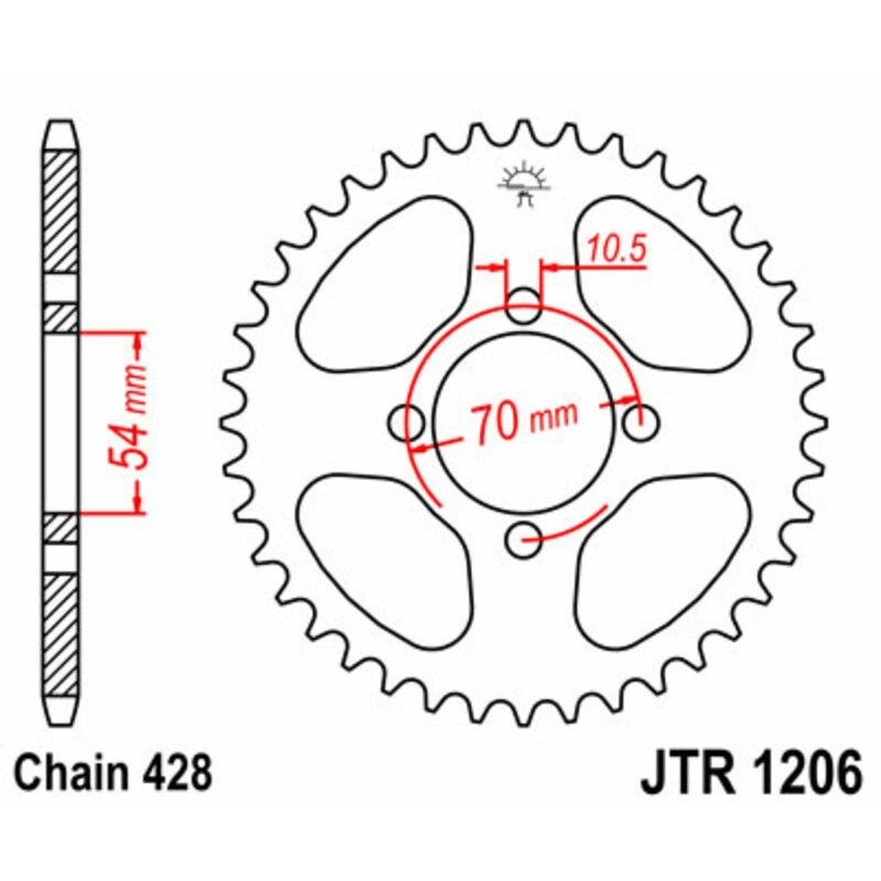 Corona JT SPROCKETS acero estándar 1206 - Paso 428 - motoscamaralweb.com