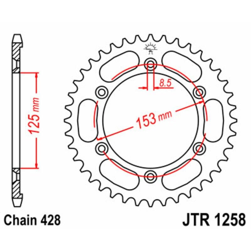 Corona JT SPROCKETS acero estándar 1258 - Paso 428 - motoscamaralweb.com