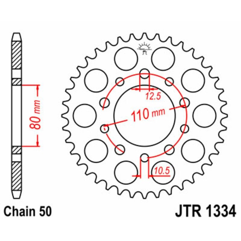 Corona JT SPROCKETS acero estándar 1334 - Paso 530 - motoscamaralweb.com