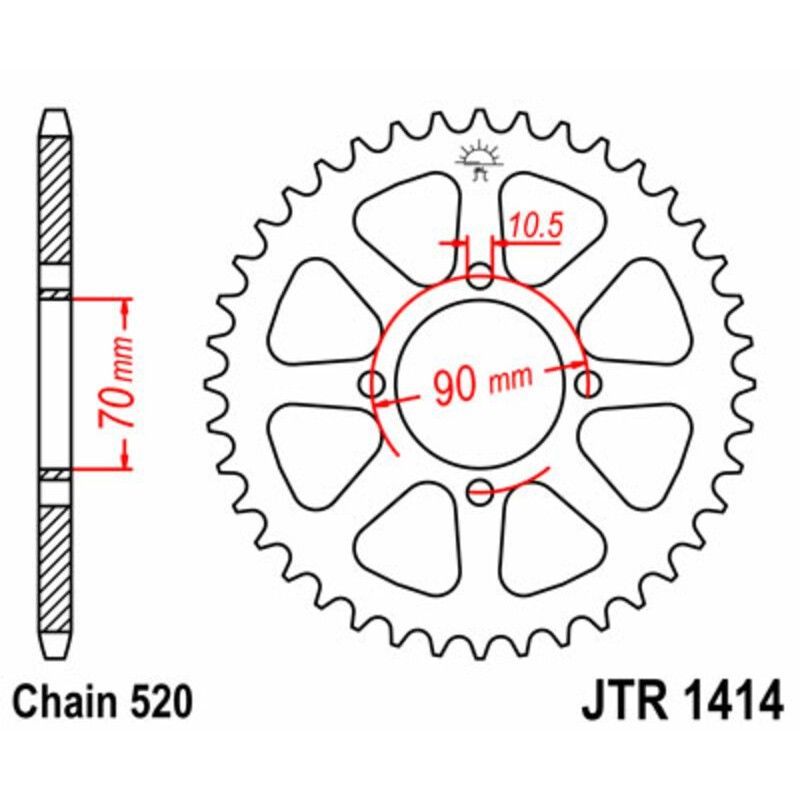 Corona JT SPROCKETS acero estándar 1414 - Paso 520 - motoscamaralweb.com