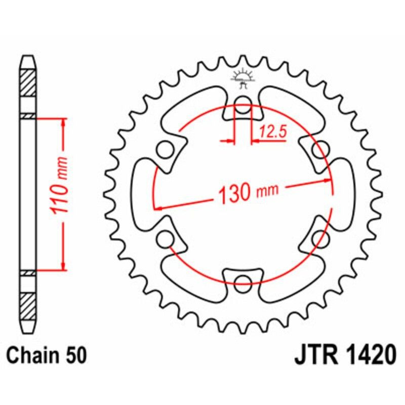 Corona JT SPROCKETS acero estándar 1420 - Paso 530 - motoscamaralweb.com