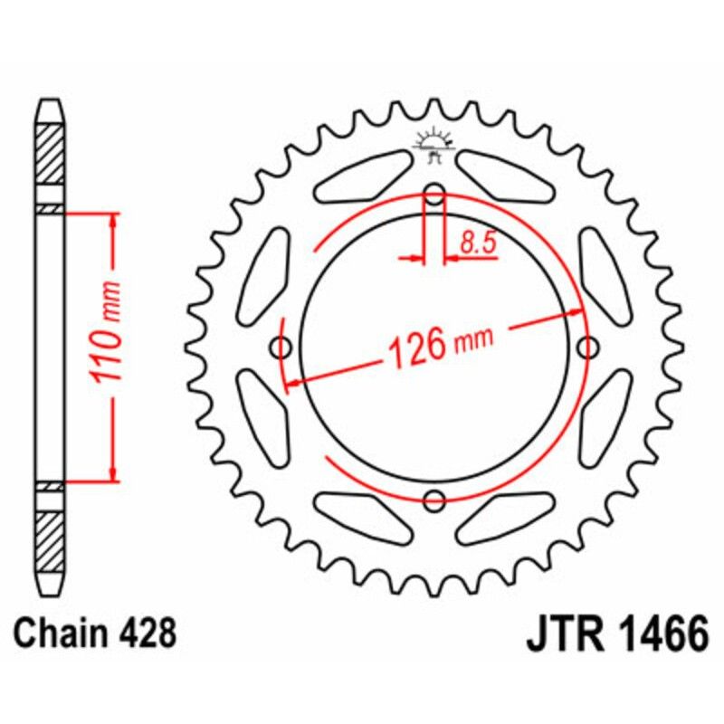Corona JT SPROCKETS acero estándar 1466 - Paso 428 - motoscamaralweb.com
