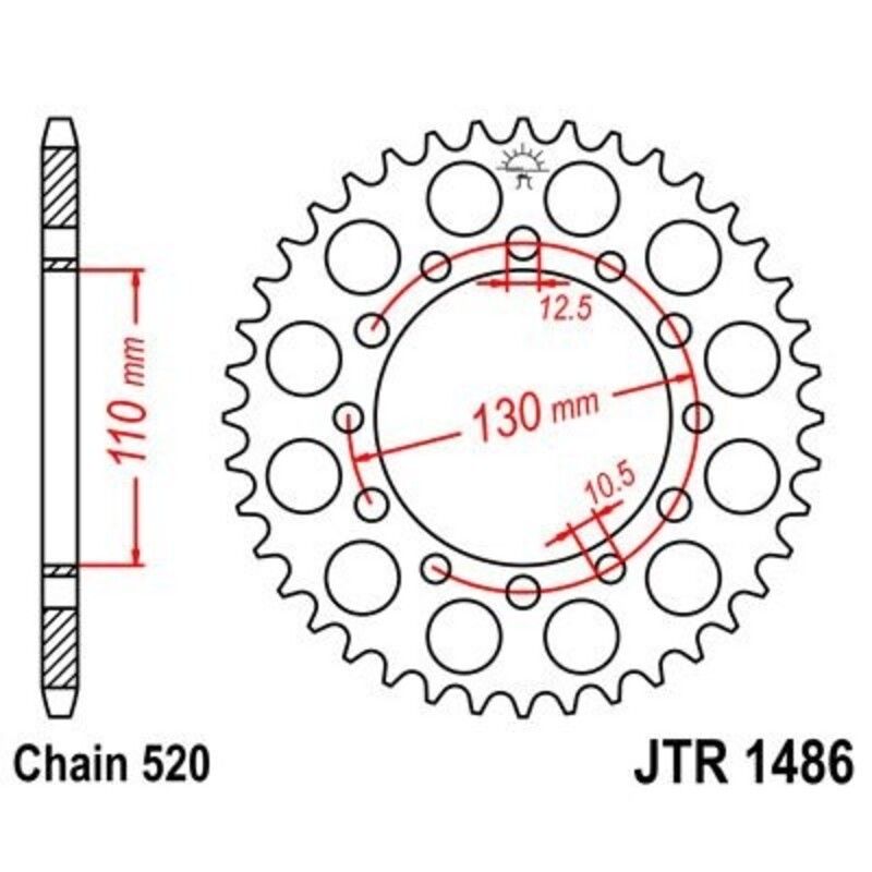 Corona JT SPROCKETS acero estándar 1486 - Paso 520 - motoscamaralweb.com