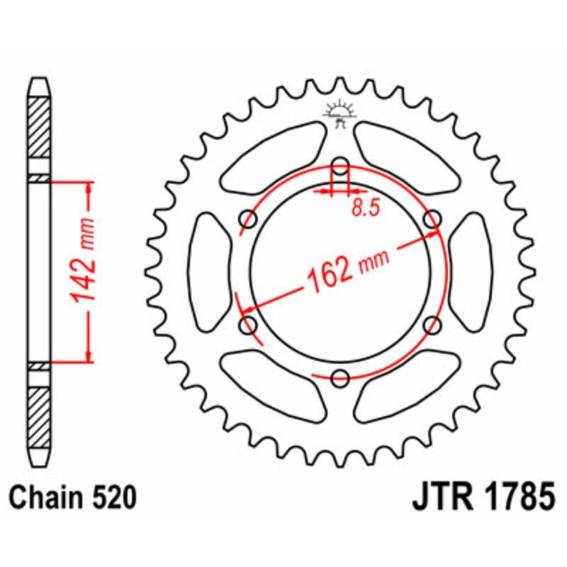 Corona JT SPROCKETS acero estándar 1785 - Paso 520 - motoscamaralweb.com