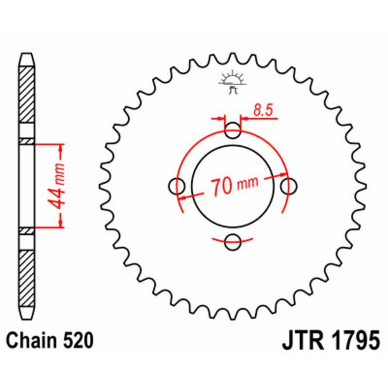 Corona JT SPROCKETS acero estándar 1795 - Paso 520 - motoscamaralweb.com