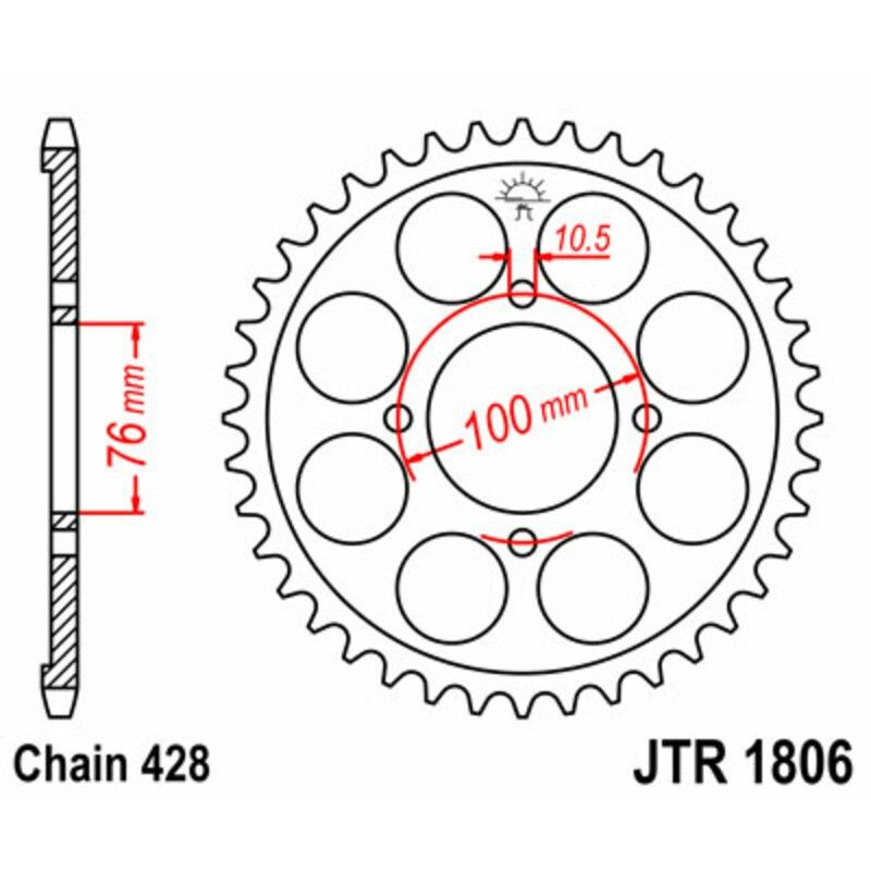 Corona JT SPROCKETS acero estándar 1806 - Paso 428 - motoscamaralweb.com