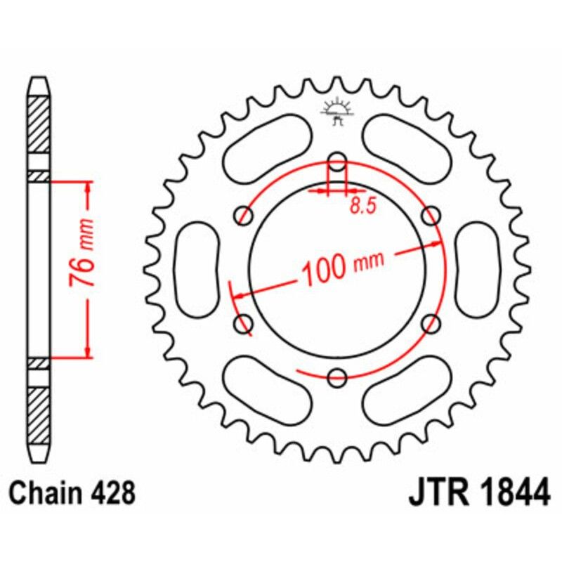 Corona JT SPROCKETS acero estándar 1844 - Paso 428 - motoscamaralweb.com