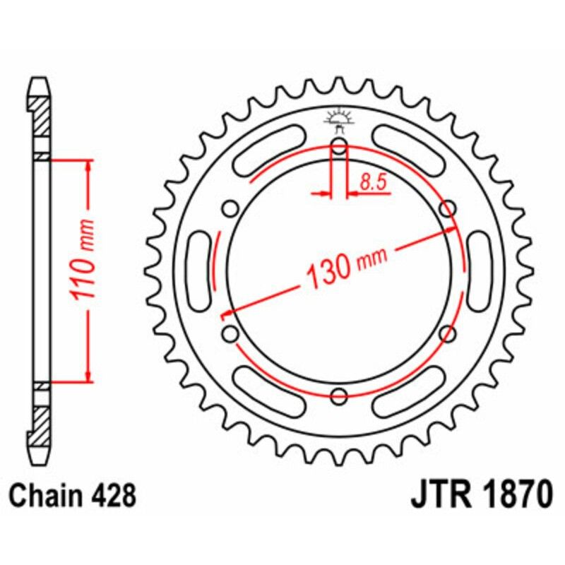 Corona JT SPROCKETS acero estándar 1870 - Paso 428 - motoscamaralweb.com