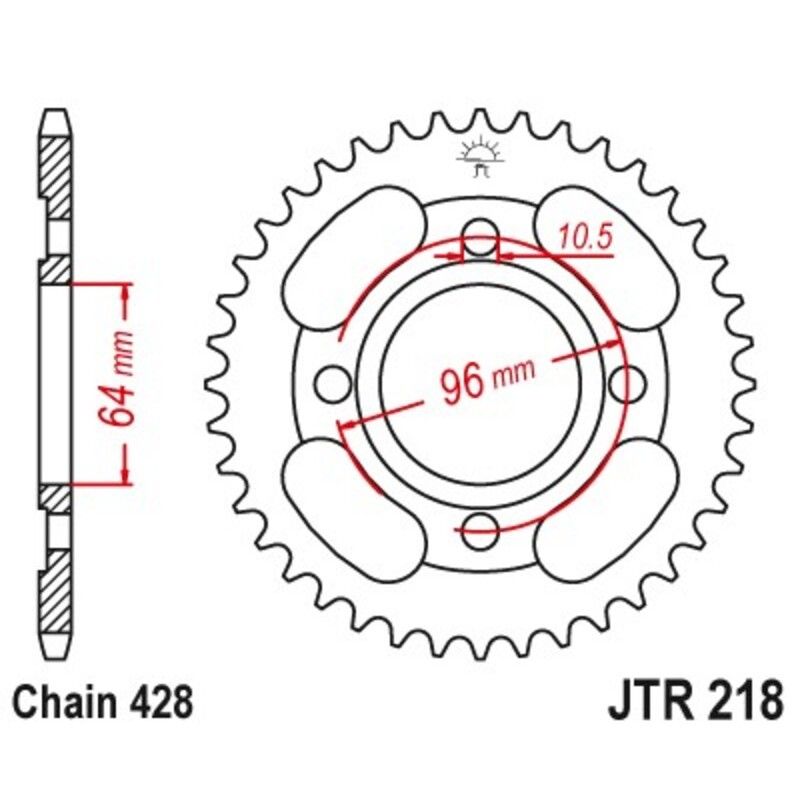 Corona JT 218 de acero Honda CG125 44 dientes - motoscamaralweb.com