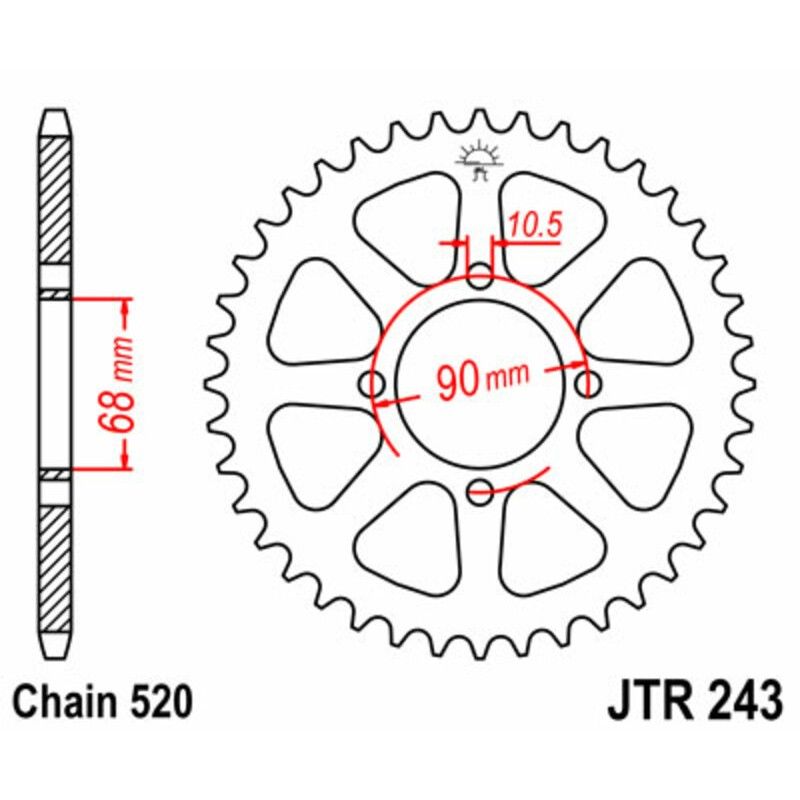 Corona JT SPROCKETS acero estándar 243 - Paso 520 - motoscamaralweb.com
