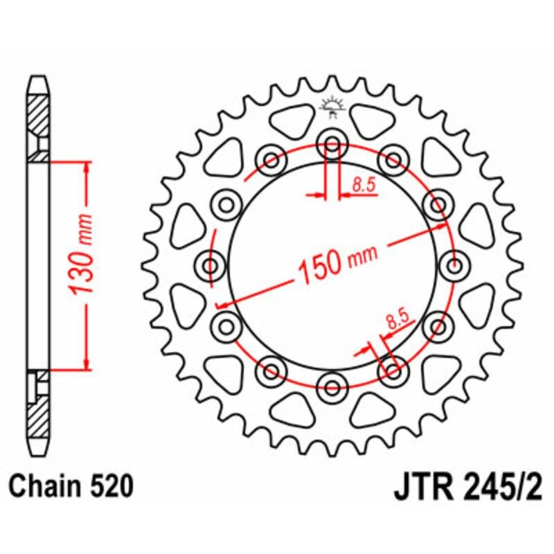 Corona JT SPROCKETS acero estándar 245/2 - Paso 520 - motoscamaralweb.com