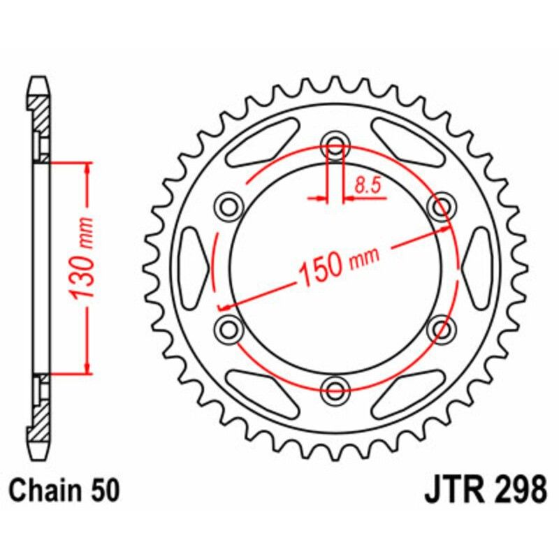 Corona JT SPROCKETS acero estándar 298 - Paso 530 - motoscamaralweb.com