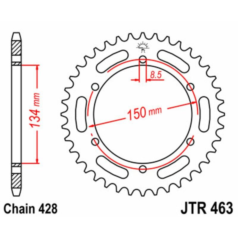 Corona JT SPROCKETS acero estándar 463 - Paso 428 - motoscamaralweb.com
