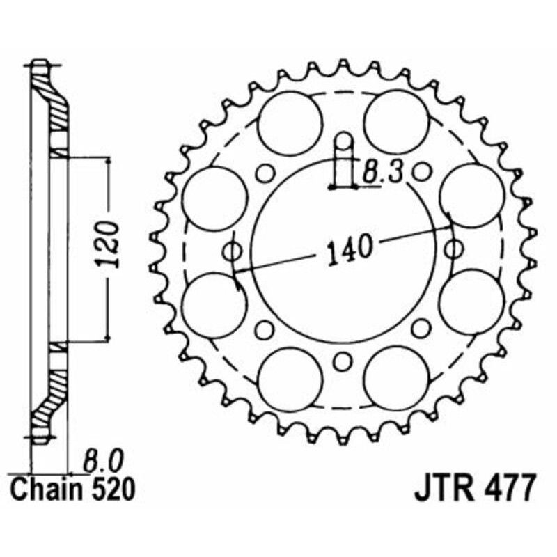 Corona JT SPROCKETS acero estándar 477 - Paso 520 - motoscamaralweb.com