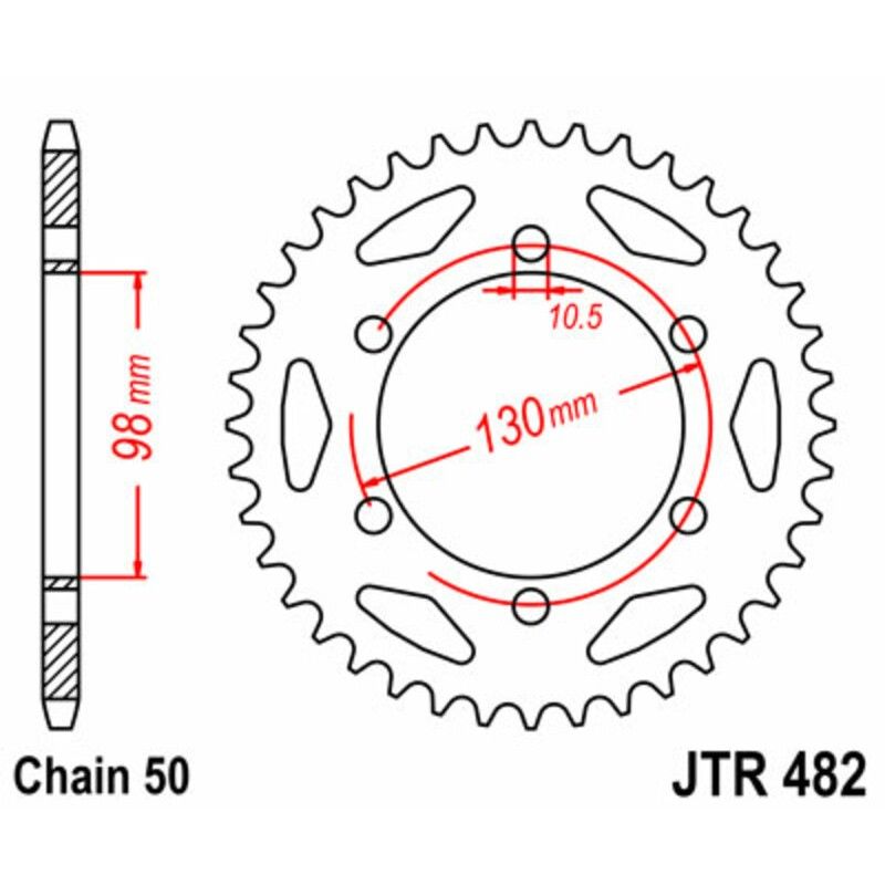 Corona JT SPROCKETS acero estándar 482 - Paso 530 - motoscamaralweb.com