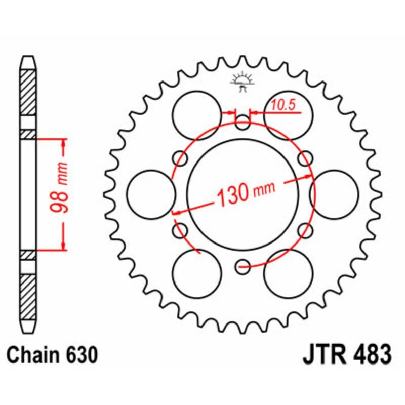 Corona JT SPROCKETS acero estándar 483 - Paso 630 - motoscamaralweb.com
