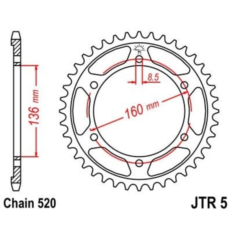 Corona JT 5 de zinc negro con 47 dientes - motoscamaralweb.com
