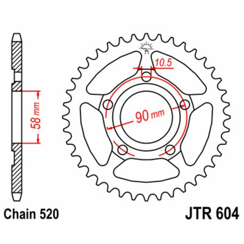 Corona JT SPROCKETS acero estándar 604 - Paso 520 - motoscamaralweb.com