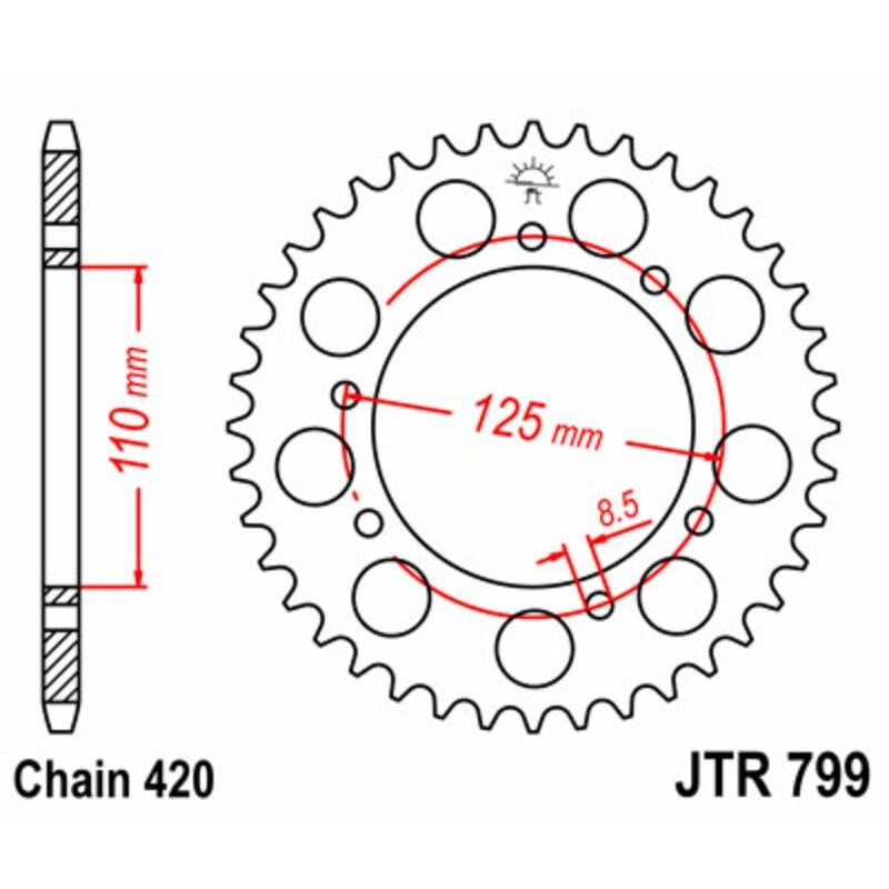Corona JT SPROCKETS acero estándar 799 - Paso 420 - motoscamaralweb.com