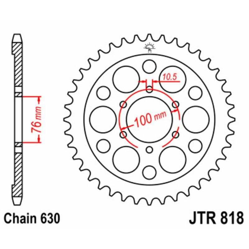 Corona JT SPROCKETS acero estándar 818 - Paso 630 - motoscamaralweb.com