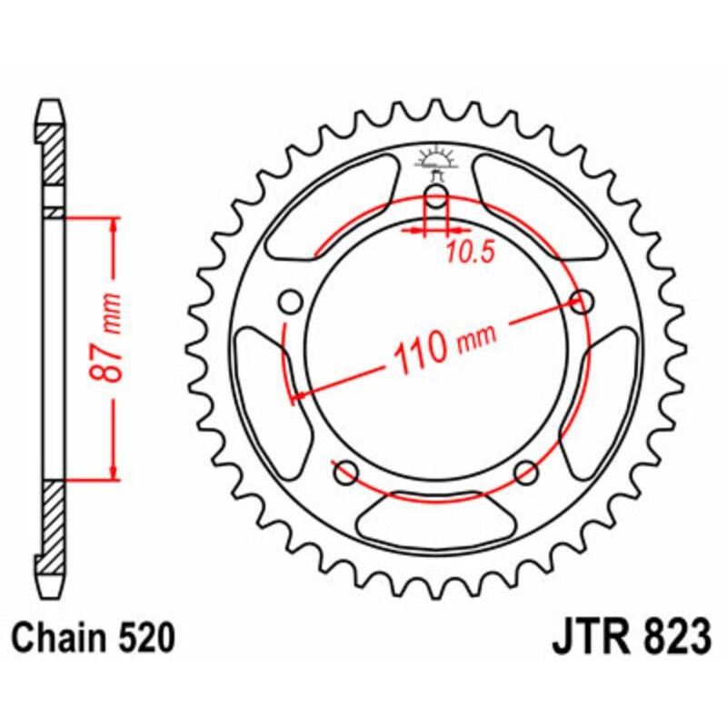 Corona JT SPROCKETS acero estándar 823 - Paso 520 - motoscamaralweb.com