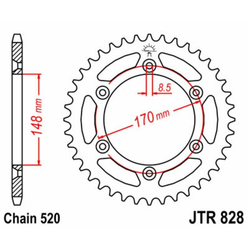 Corona JT SPROCKETS acero estándar 828 - Paso 520 - motoscamaralweb.com