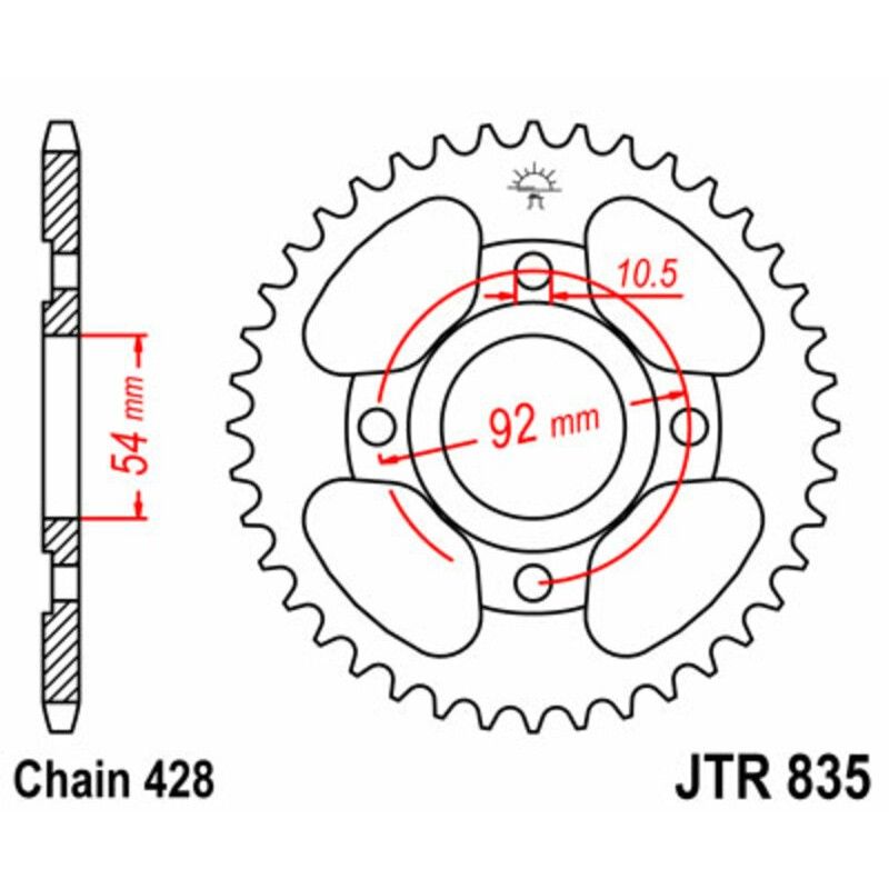 Corona JT SPROCKETS acero estándar 835 - Paso 428 - motoscamaralweb.com