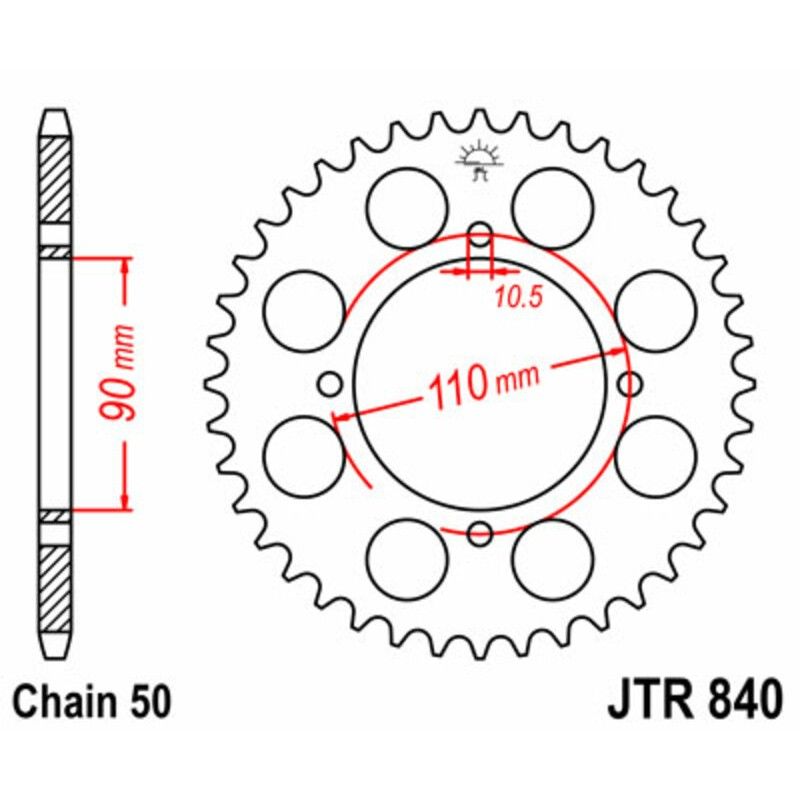 Corona JT SPROCKETS acero estándar 840 - Paso 530 - motoscamaralweb.com
