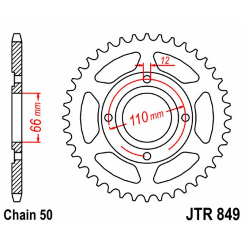Corona JT SPROCKETS acero estándar 849 - Paso 530 - motoscamaralweb.com
